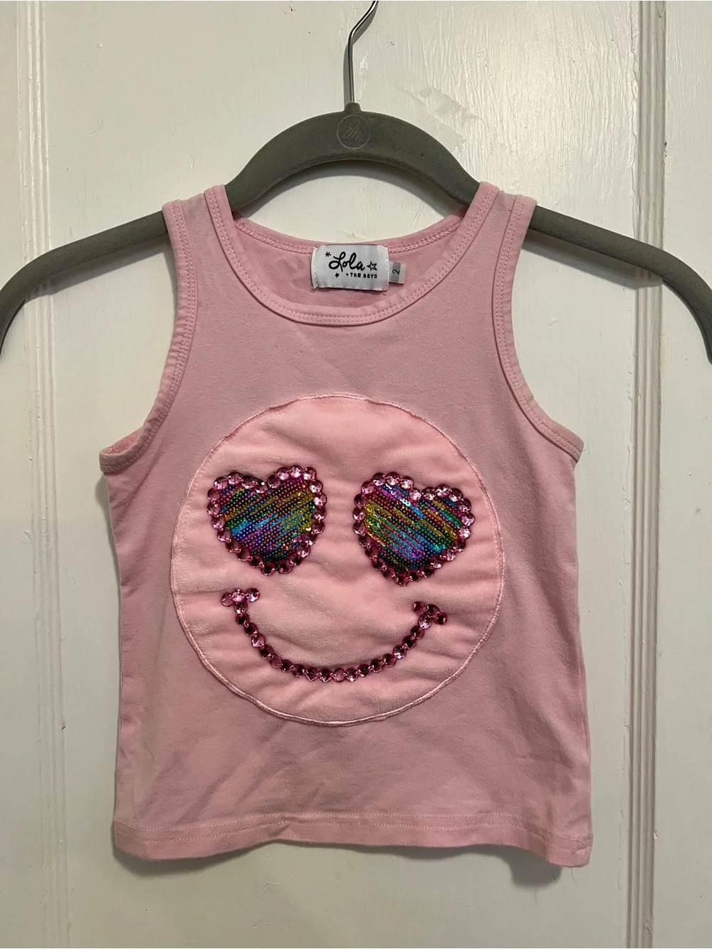 LOLA + THE BOYS Emoji Sparkle Tank in Light Pink